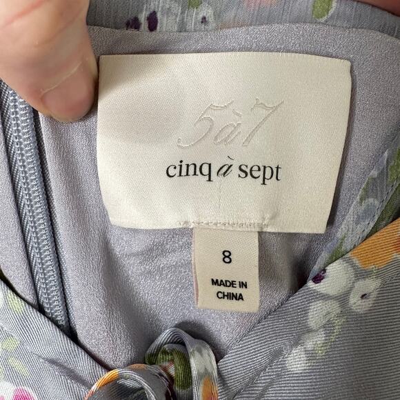 Sz 8 Cinq à Sept Terrence Satin Floral Midi Dress Cocktail Wedding Guest Romance - Picture 5 of 11